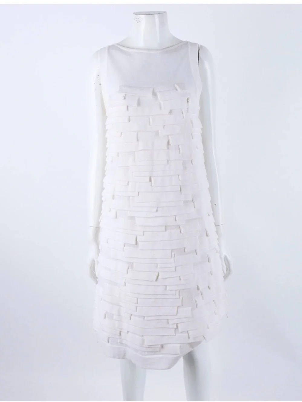 CHANEL Bridal White Sleeveless Layered Textured Origami Midi Dress size 40